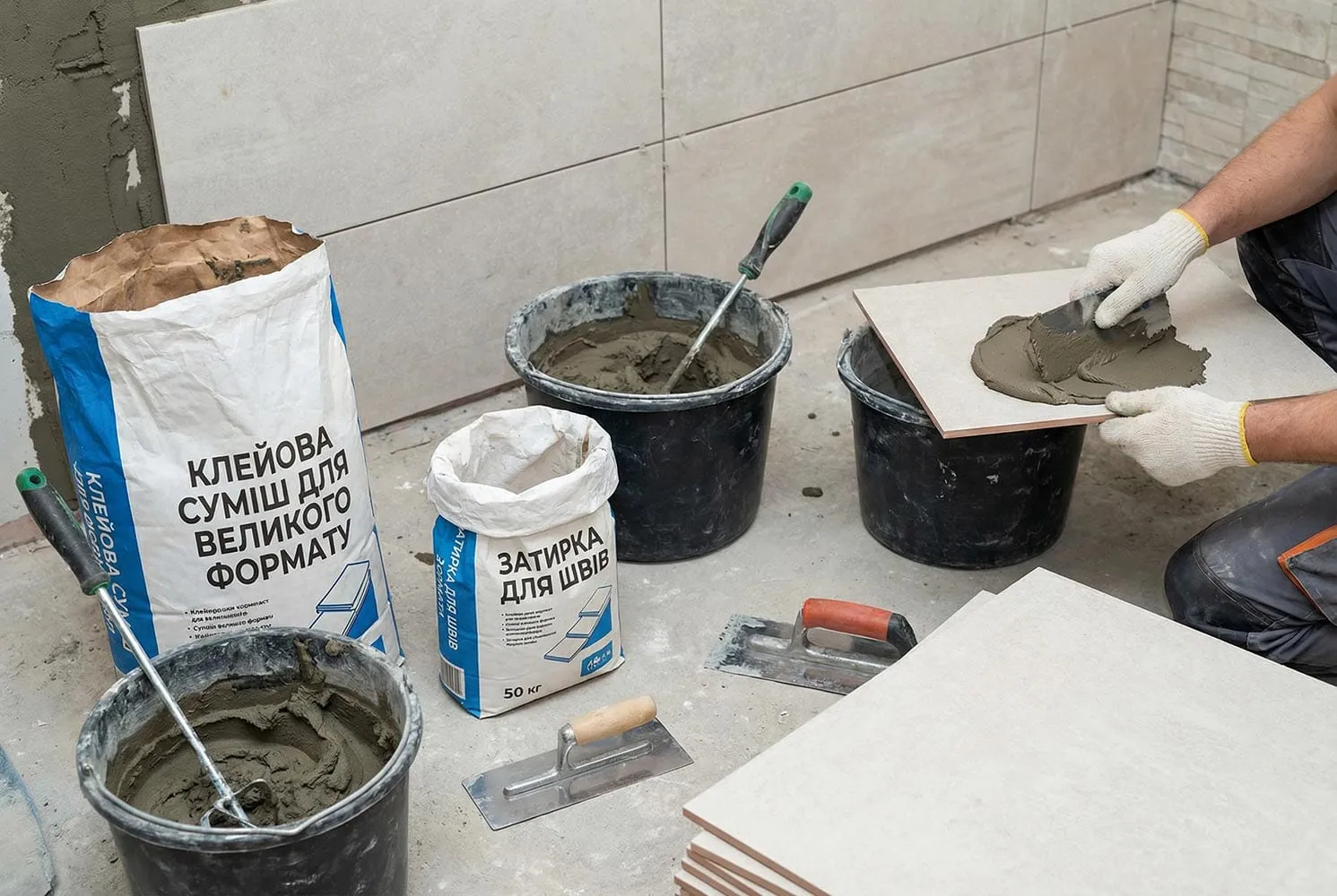 Клей і затирка для великоформатної плитки